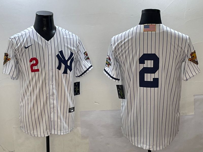 Men New York Yankees #2 No Name White Stripe Throwback Game 2025 Nike MLB Jersey style 5->new york yankees->MLB Jersey